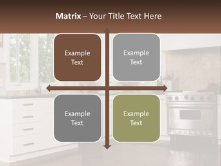 A Kitchen With White Cabinets And A Stainless Steel Stove PowerPoint Template