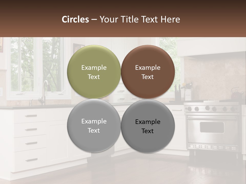 A Kitchen With White Cabinets And A Stainless Steel Stove PowerPoint Template