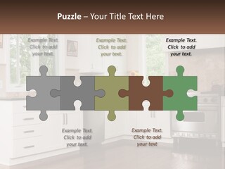 A Kitchen With White Cabinets And A Stainless Steel Stove PowerPoint Template