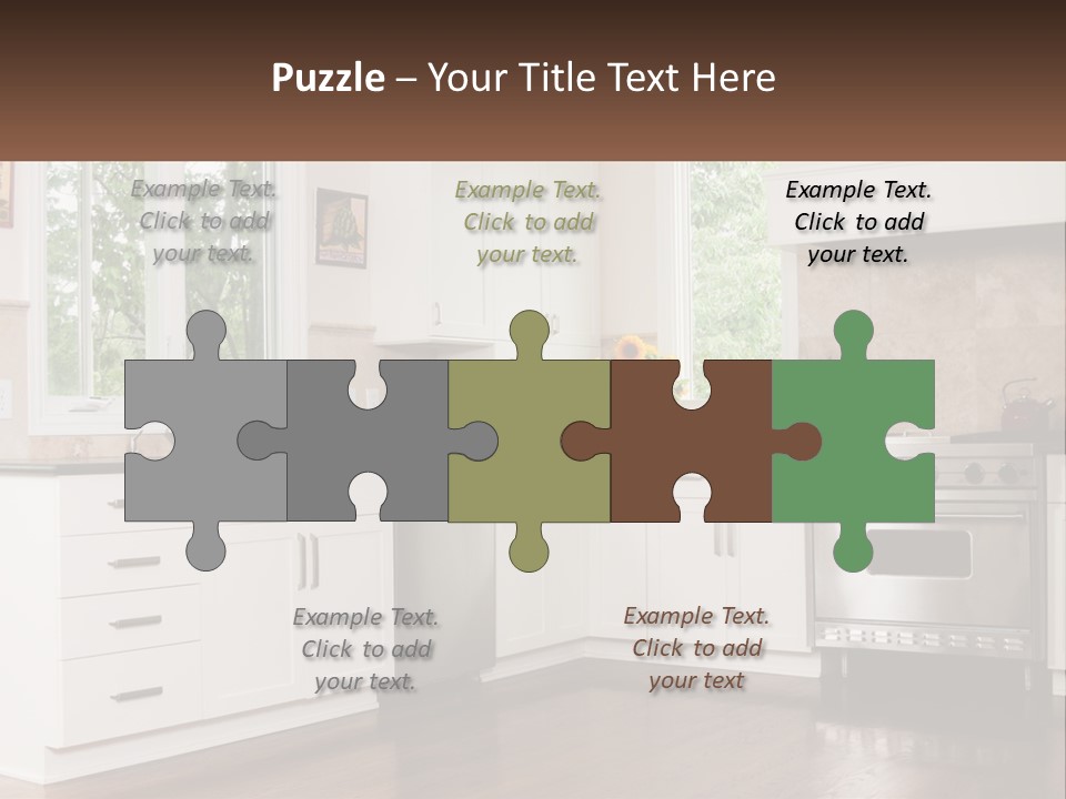 A Kitchen With White Cabinets And A Stainless Steel Stove PowerPoint Template