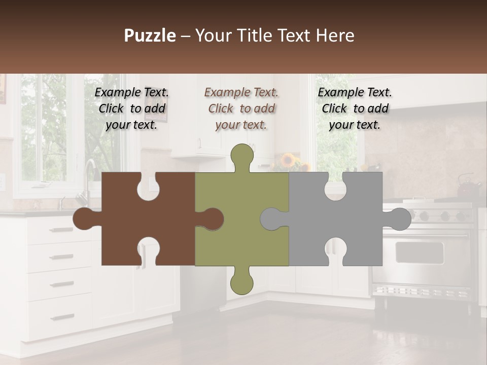 A Kitchen With White Cabinets And A Stainless Steel Stove PowerPoint Template