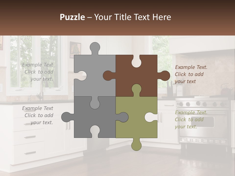 A Kitchen With White Cabinets And A Stainless Steel Stove PowerPoint Template