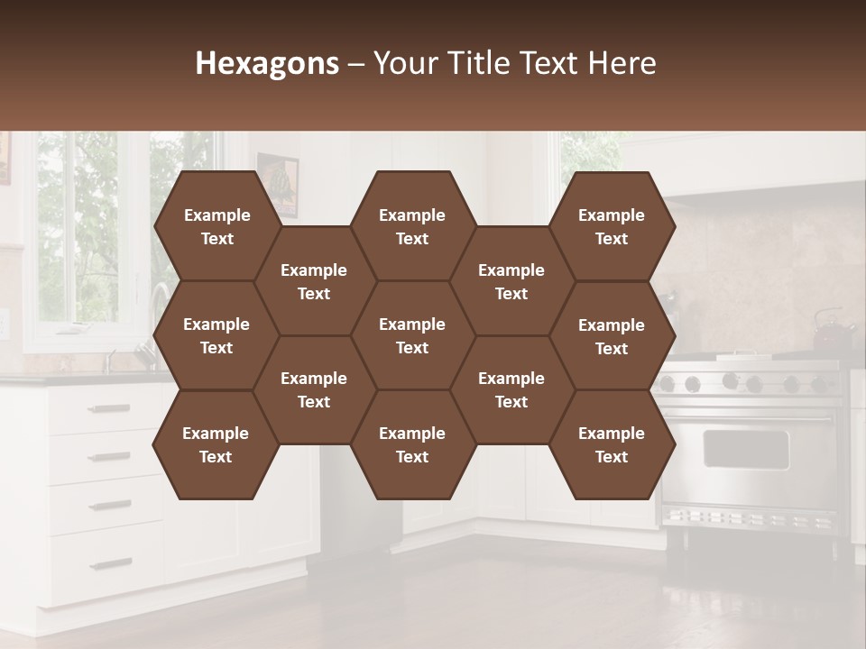 A Kitchen With White Cabinets And A Stainless Steel Stove PowerPoint Template