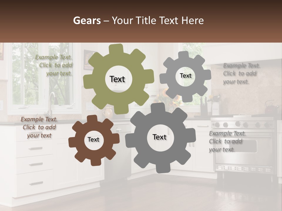 A Kitchen With White Cabinets And A Stainless Steel Stove PowerPoint Template