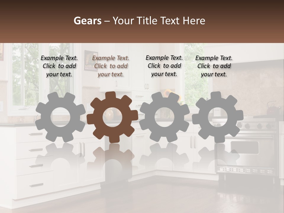 A Kitchen With White Cabinets And A Stainless Steel Stove PowerPoint Template