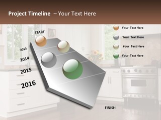 A Kitchen With White Cabinets And A Stainless Steel Stove PowerPoint Template