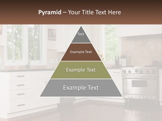 A Kitchen With White Cabinets And A Stainless Steel Stove PowerPoint Template