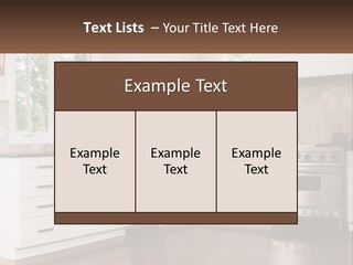 A Kitchen With White Cabinets And A Stainless Steel Stove PowerPoint Template