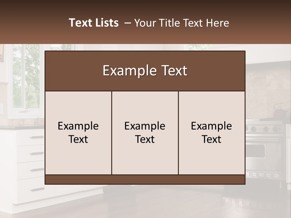 A Kitchen With White Cabinets And A Stainless Steel Stove PowerPoint Template
