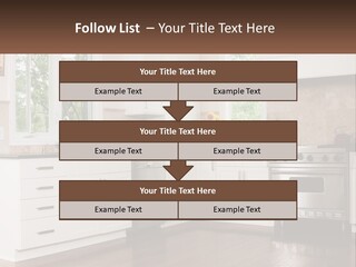 A Kitchen With White Cabinets And A Stainless Steel Stove PowerPoint Template