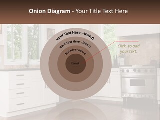 A Kitchen With White Cabinets And A Stainless Steel Stove PowerPoint Template