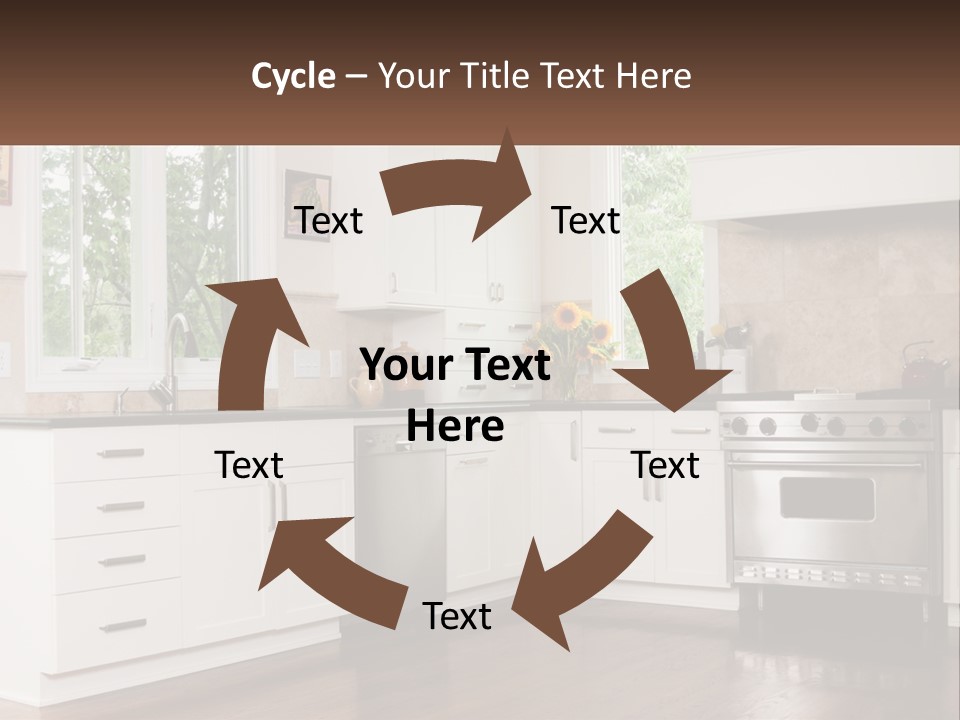 A Kitchen With White Cabinets And A Stainless Steel Stove PowerPoint Template
