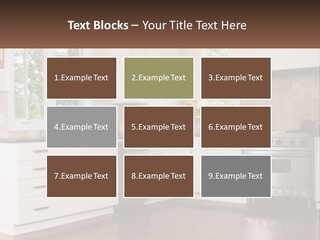 A Kitchen With White Cabinets And A Stainless Steel Stove PowerPoint Template