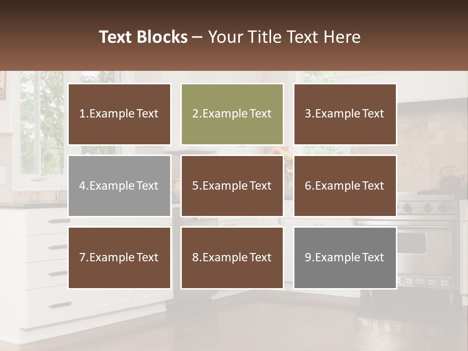 A Kitchen With White Cabinets And A Stainless Steel Stove PowerPoint Template