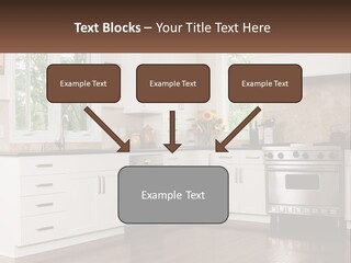 A Kitchen With White Cabinets And A Stainless Steel Stove PowerPoint Template