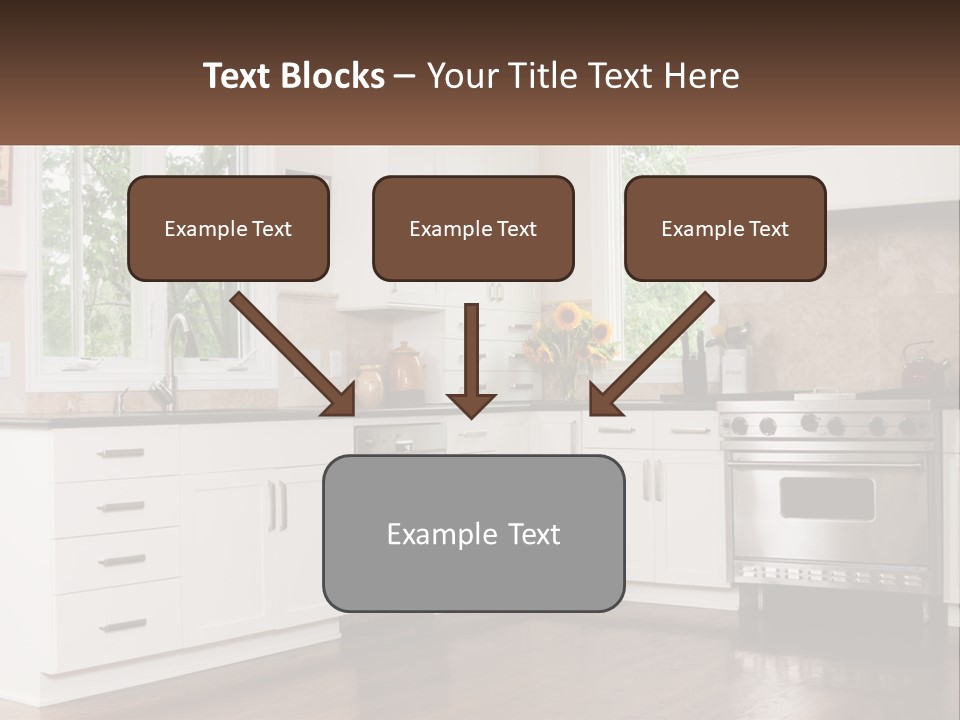A Kitchen With White Cabinets And A Stainless Steel Stove PowerPoint Template