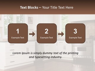 A Kitchen With White Cabinets And A Stainless Steel Stove PowerPoint Template