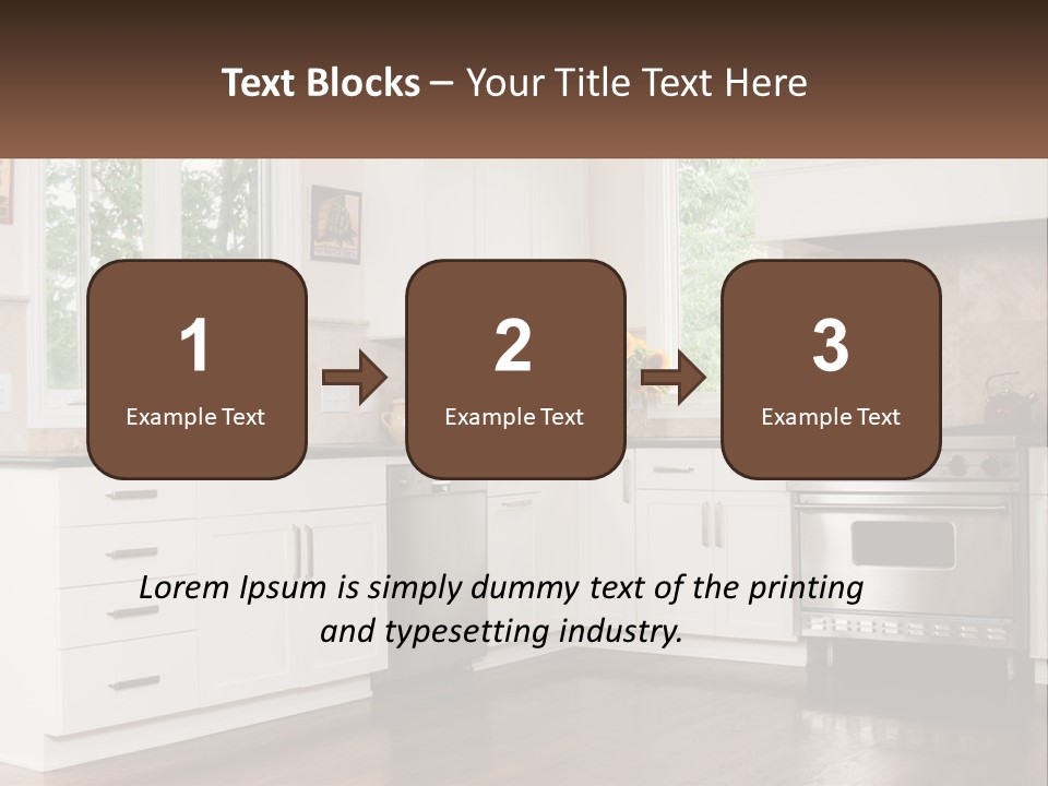 A Kitchen With White Cabinets And A Stainless Steel Stove PowerPoint Template