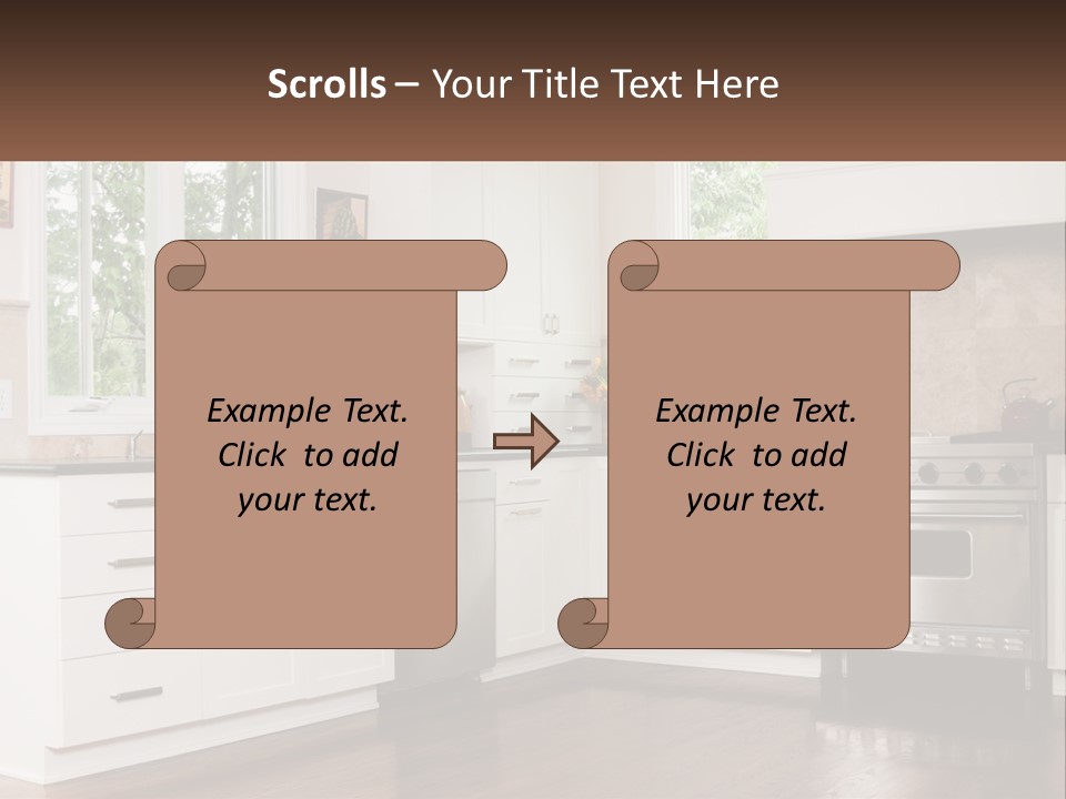 A Kitchen With White Cabinets And A Stainless Steel Stove PowerPoint Template