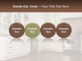 A Kitchen With White Cabinets And A Stainless Steel Stove PowerPoint Template