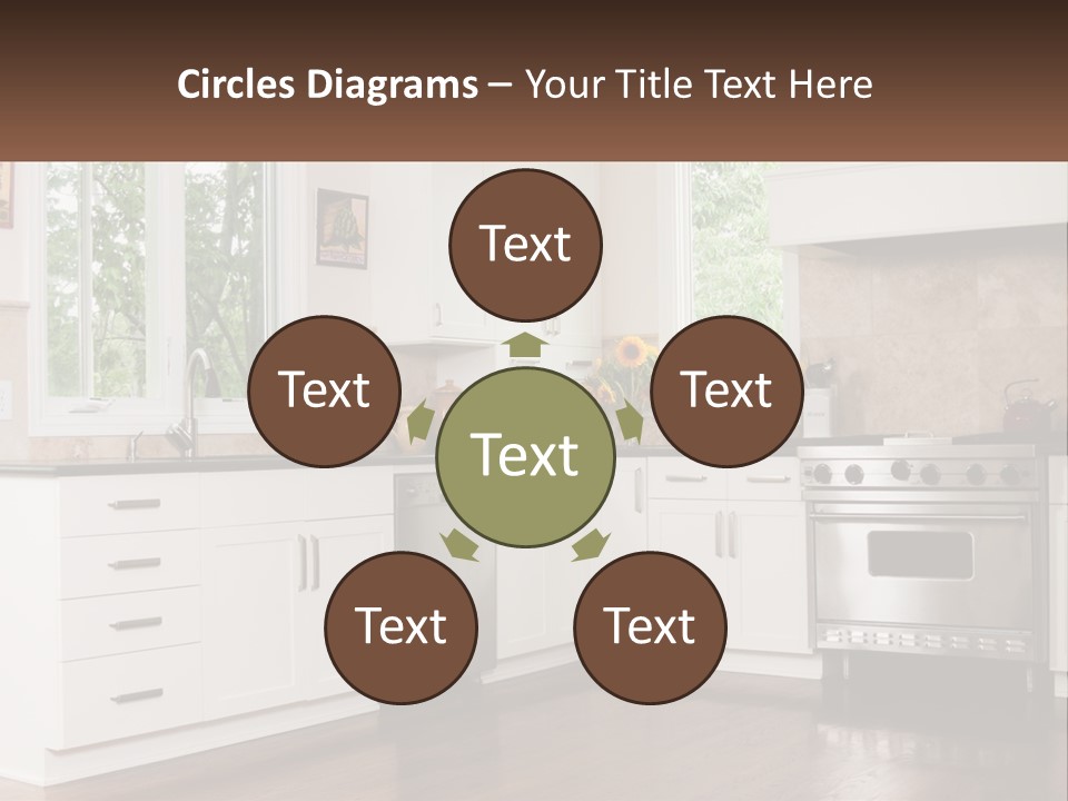 A Kitchen With White Cabinets And A Stainless Steel Stove PowerPoint Template