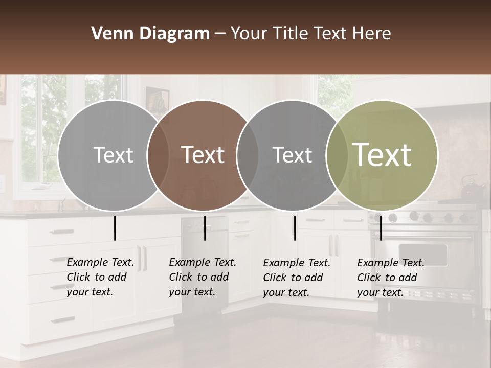 A Kitchen With White Cabinets And A Stainless Steel Stove PowerPoint Template