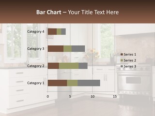 A Kitchen With White Cabinets And A Stainless Steel Stove PowerPoint Template