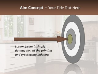 A Kitchen With White Cabinets And A Stainless Steel Stove PowerPoint Template