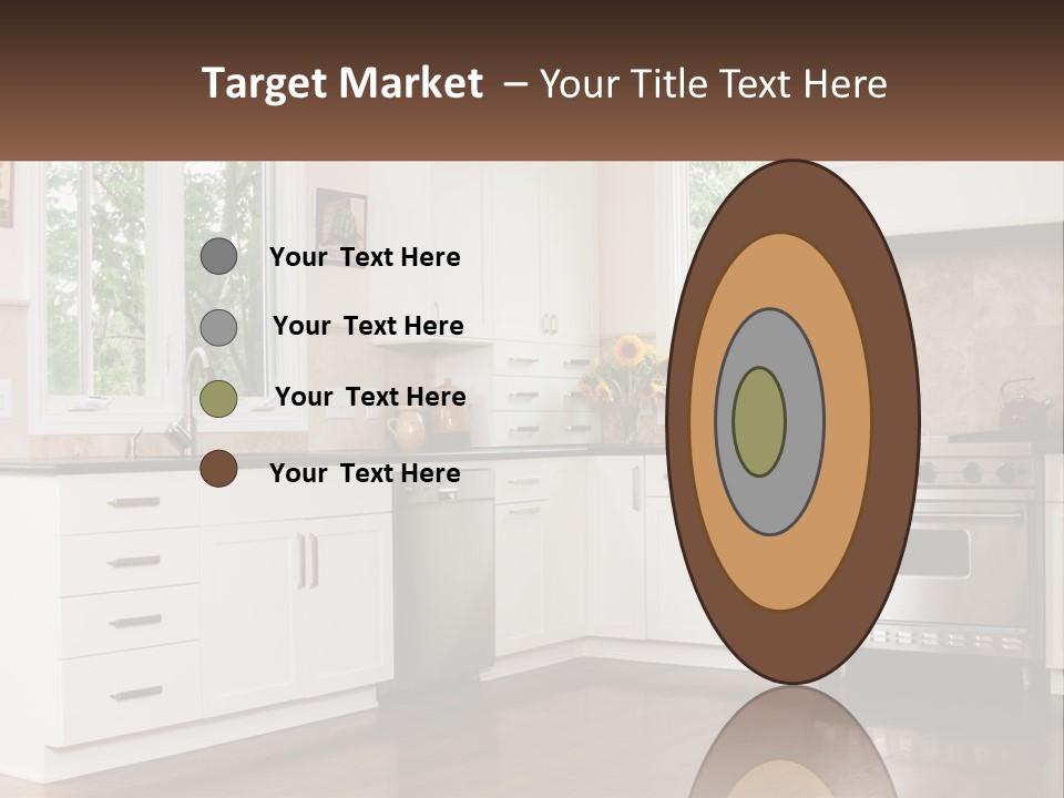 A Kitchen With White Cabinets And A Stainless Steel Stove PowerPoint Template