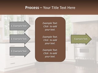 A Kitchen With White Cabinets And A Stainless Steel Stove PowerPoint Template
