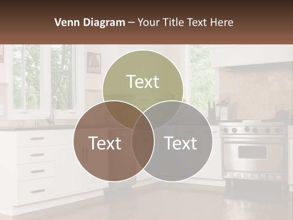 A Kitchen With White Cabinets And A Stainless Steel Stove PowerPoint Template