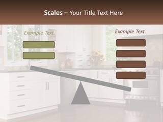 A Kitchen With White Cabinets And A Stainless Steel Stove PowerPoint Template