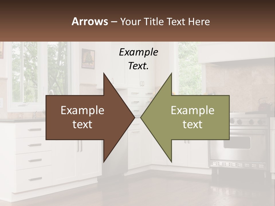 A Kitchen With White Cabinets And A Stainless Steel Stove PowerPoint Template
