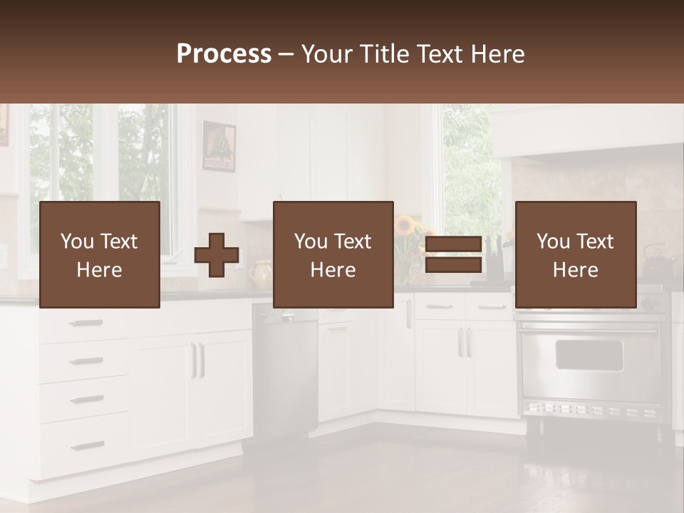 A Kitchen With White Cabinets And A Stainless Steel Stove PowerPoint Template