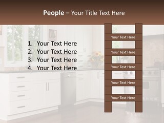 A Kitchen With White Cabinets And A Stainless Steel Stove PowerPoint Template