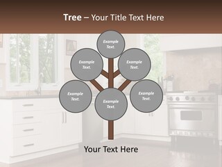 A Kitchen With White Cabinets And A Stainless Steel Stove PowerPoint Template