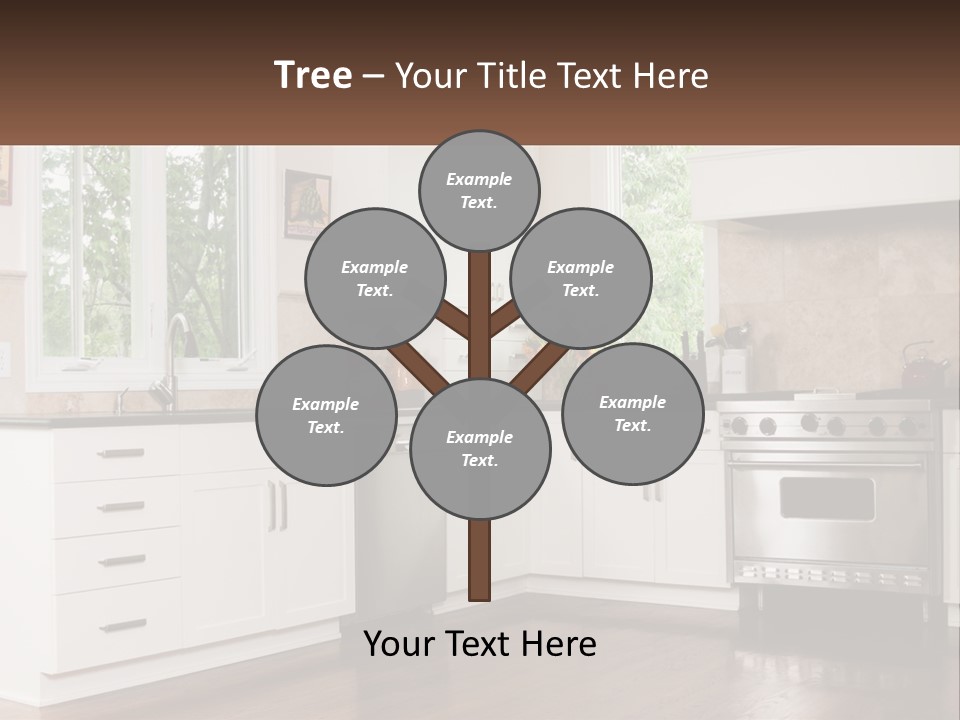 A Kitchen With White Cabinets And A Stainless Steel Stove PowerPoint Template