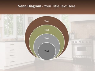 A Kitchen With White Cabinets And A Stainless Steel Stove PowerPoint Template