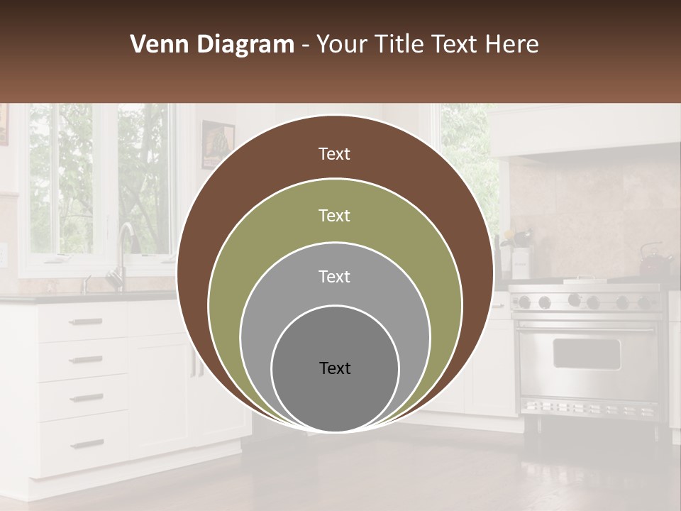 A Kitchen With White Cabinets And A Stainless Steel Stove PowerPoint Template