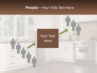 A Kitchen With White Cabinets And A Stainless Steel Stove PowerPoint Template