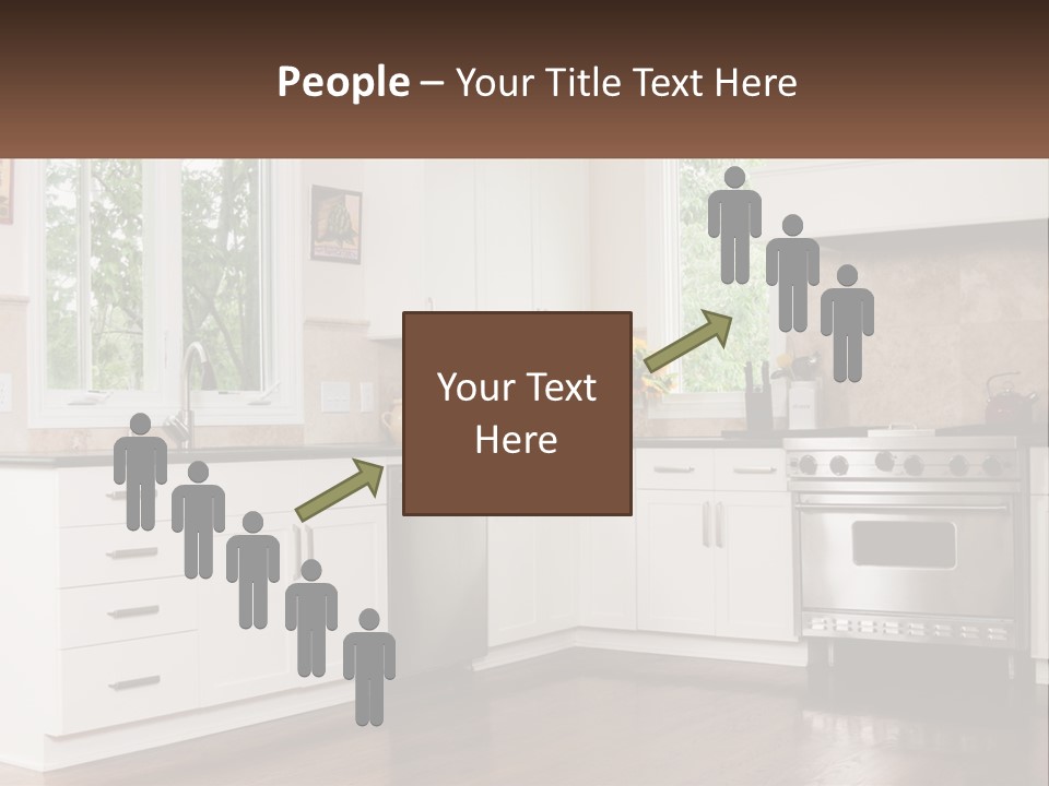 A Kitchen With White Cabinets And A Stainless Steel Stove PowerPoint Template