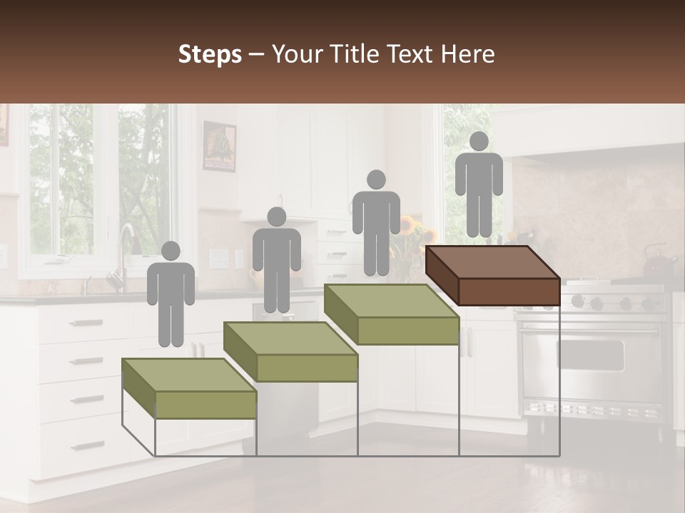 A Kitchen With White Cabinets And A Stainless Steel Stove PowerPoint Template