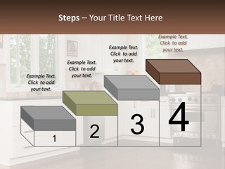 A Kitchen With White Cabinets And A Stainless Steel Stove PowerPoint Template