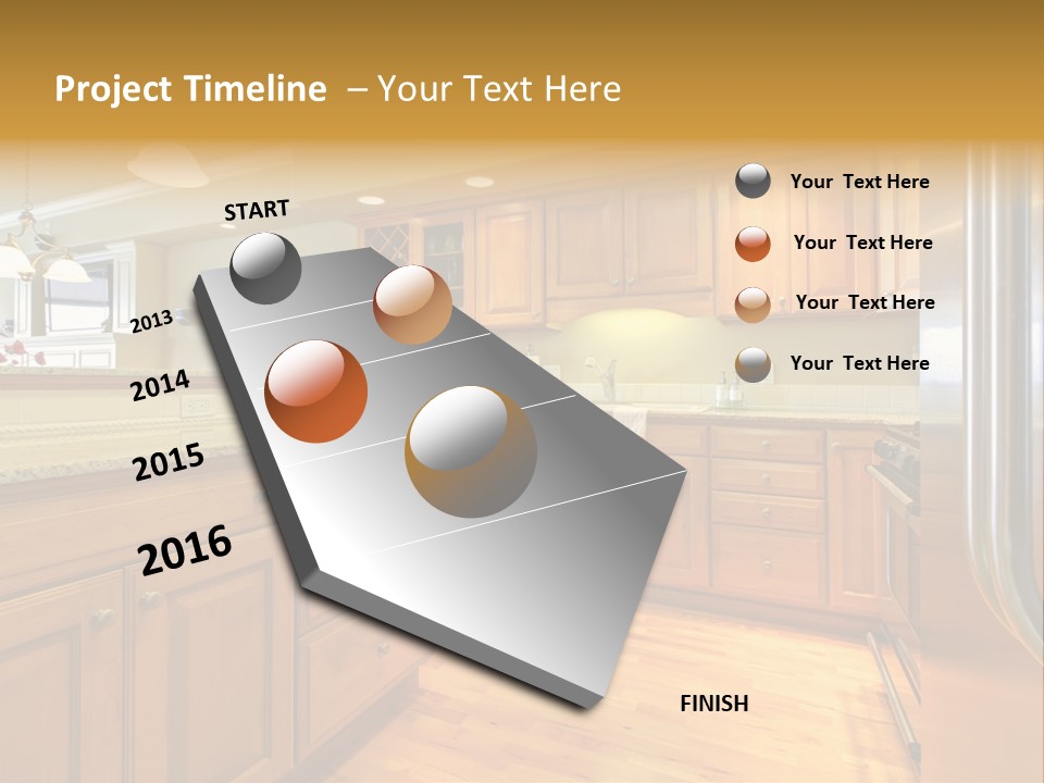 A Kitchen With Wooden Cabinets And A Stainless Steel Dishwasher PowerPoint Template