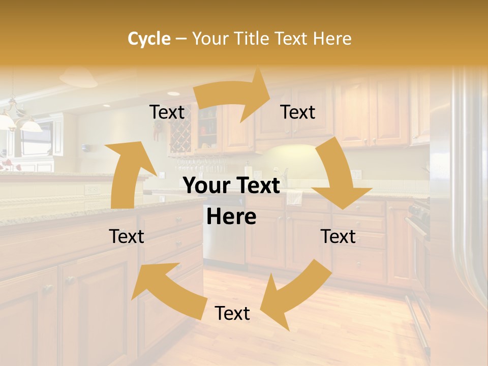 A Kitchen With Wooden Cabinets And A Stainless Steel Dishwasher PowerPoint Template