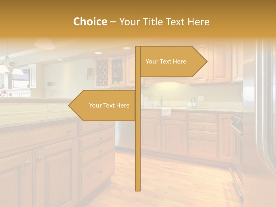 A Kitchen With Wooden Cabinets And A Stainless Steel Dishwasher PowerPoint Template