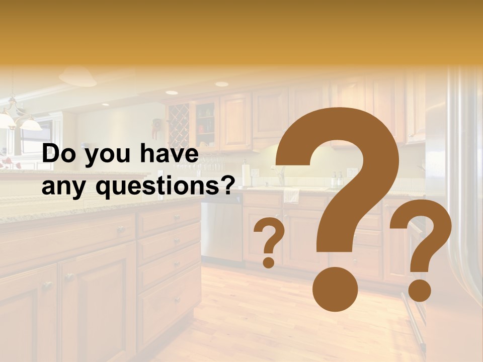 A Kitchen With Wooden Cabinets And A Stainless Steel Dishwasher PowerPoint Template