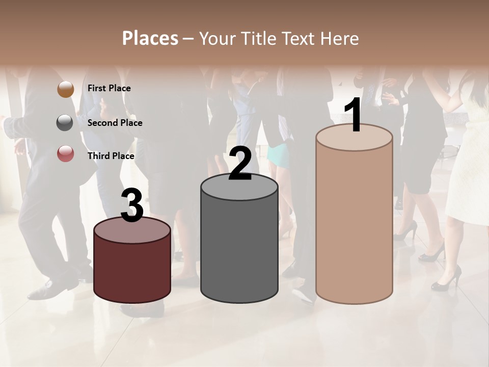 A Group Of People Standing Around Each Other In A Room PowerPoint Template