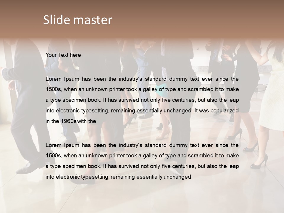 A Group Of People Standing Around Each Other In A Room PowerPoint Template