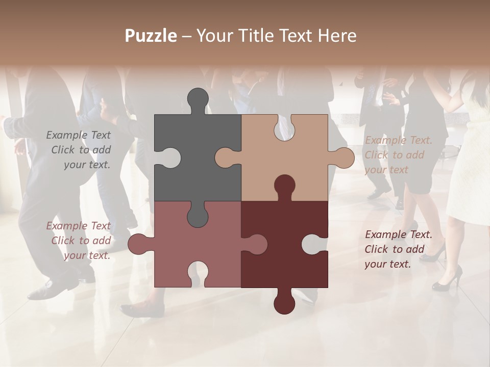 A Group Of People Standing Around Each Other In A Room PowerPoint Template
